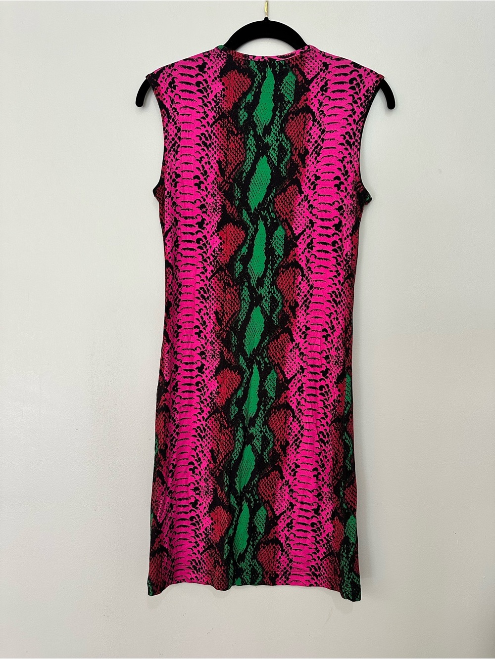 House of Holland Snake Print Pink Green Dress Sleeveless Jersey Bodycon Sz 6 - Picture 4 of 6